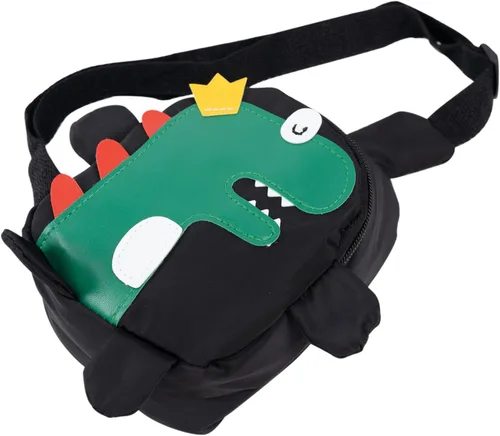 Vista 3 de Bolso bandolera para niños pequeños de dibujos animados de dinosaurios, bolso de hombro, monedero, mochila de cintura de nailon para niños de 1 a 5