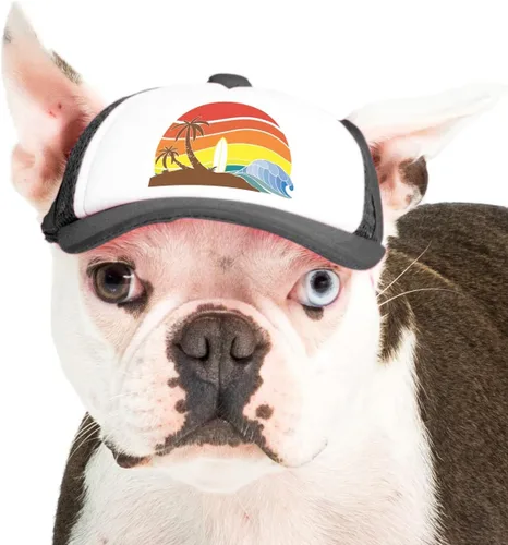 Vista 21 de Sunset Collection, sombreros de camionero de PupLid para perros (XXS) Protección solar elegante de alta calidad para el perro moderno, ajustable
