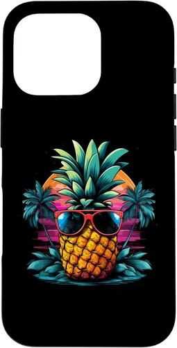 Vista 20 de iPhone 16 Vintage Pineapple With Sunglasses 70s 80s Vaporwave Hawaiian Case