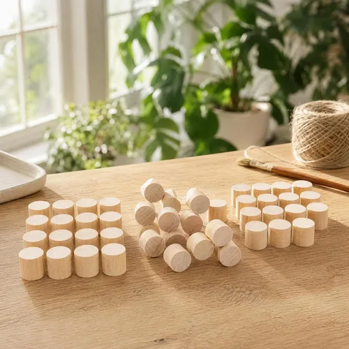 Vista 7 de Bloques de madera para manualidades, 20 piezas, materiales artesanales, bloques de cilindros de madera sin terminar para manualidades