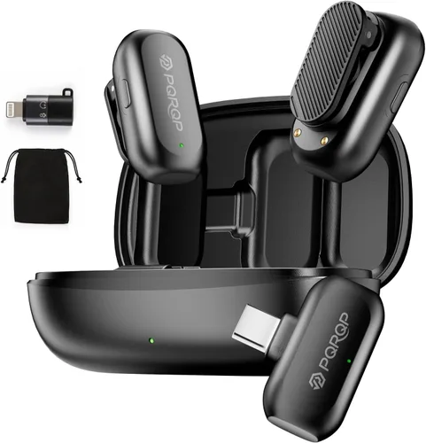 Vista 9 de PQRQP Micrófono Lavalier inalámbrico profesional 3 en 1 para iPhone/Android/cámara, micrófonos inalámbricos, mini micrófono, calidad de sonido