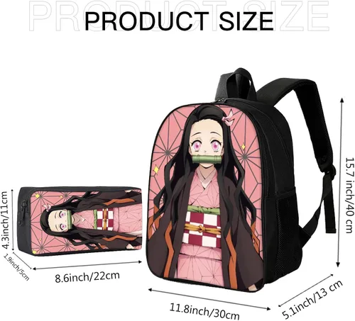 Vista 2 de Mochila de anime con estuche para lápices de alta capacidad, multifuncional, ligera, informal, mochilas de anime, Color2