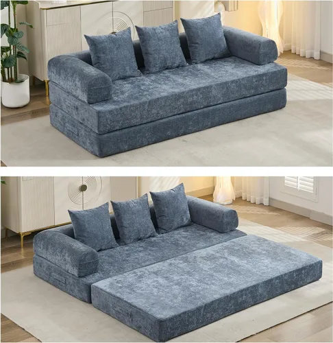 Vista 12 de Sofá de compresión, sofá cama convertible, sofá modular con almohada, cómodo sofá de tela de felpilla con espuma viscoelástica, sofá de piso