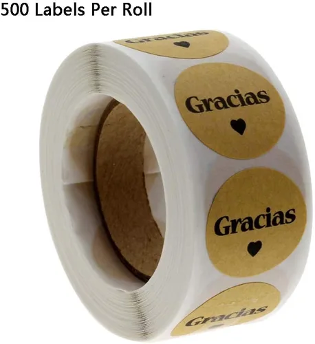 Vista 4 de 500 calcomanías de agradecimiento españolas autoadhesivas Kraft 'Gracias