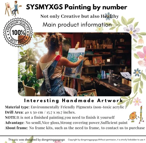 Vista 5 de SYSMYXGS Pintura por números para adultos principiantes kits de pintura acrílica con pinceles, pigmento, lienzo al óleo, manualidades