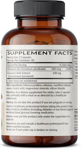 Vista 2 de Futurebiotics Cinnamon Plus Suplemento de picolinato de cromo, cromo de alta potencia, sin OMG, 60 cápsulas vegetarianas