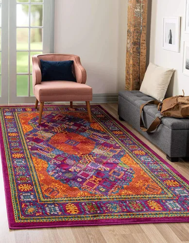 Vista 13 de Unique Loom Colección Calypso - Alfombra Trinidad (rectangular, 2 x 3 pies, fucsia/verde)