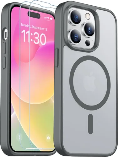 Vista 256 de SPIDERCASE Funda magnética translúcida diseñada para iPhone 11, con 2 protectores de pantalla de vidrio templado, antihuellas, para iPhone 11 de 6.1