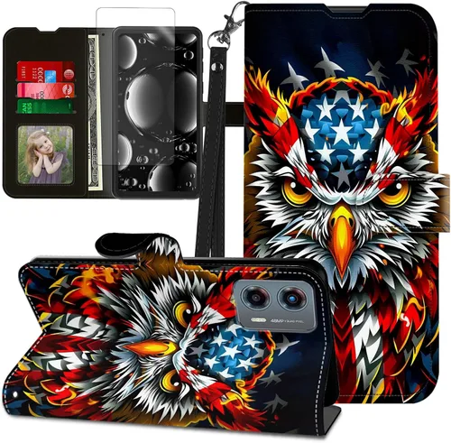 Vista 229 de Funda para Motorola Edge 2022 con protector de pantalla, soporte y tarjetero y correa para la muñeca, funda magnética para Moto Edge 2022 5G UW Lobo