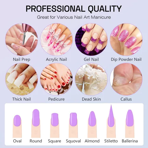 Vista 6 de Juego de 30 brocas para uñas: brocas de diamante de 3/32 pulgadas para preparación de uñas de gel acrílico, contiene cabezas