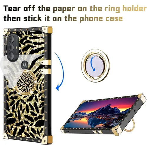 Vista 4 de Funda para teléfono Motorola G Pure 2021 / Moto G Power 2022 (6.5 pulgadas), para niñas y mujeres, con soporte de anillo, decoración de metal