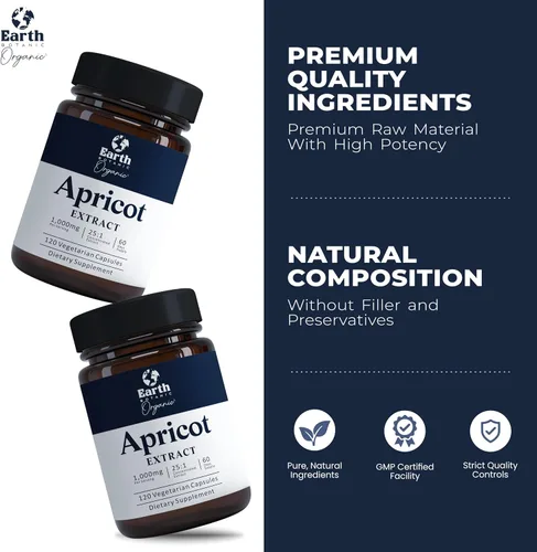 Vista 5 de Extracto de albaricoque, 1000 mg 120 cápsulas vegetales (vegano, sin OGM) suplementos herbales