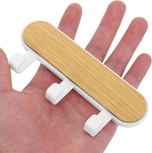 Vista 5 de 6PCS Self-Adhesive Wall Hooks: Space Saving Multi-Hook Rack - Bedroom Hanging Rack - Wooden Coat Hat Hanger Organizer for Bathroom Hallway