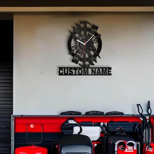 Vista 8 de Reloj de pared personalizado para taller de reparación de automóviles – Añade texto con nombre personalizado – Regalo para reparador, albañil