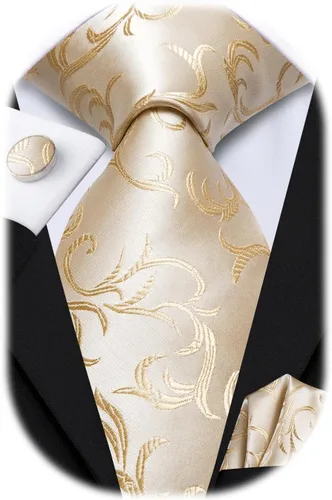 Vista 184 de Hi-Tie Corbata clásica de cachemira para hombre con pañuelo y gemelos a cuadros