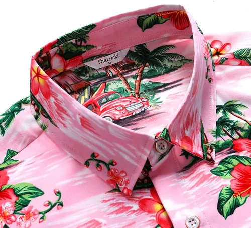 Vista 4 de SheLucki - Camisa hawaiana para hombre, unisex, casual, manga corta, con botones, estampada con sombra de palmeras, para el verano en la playa