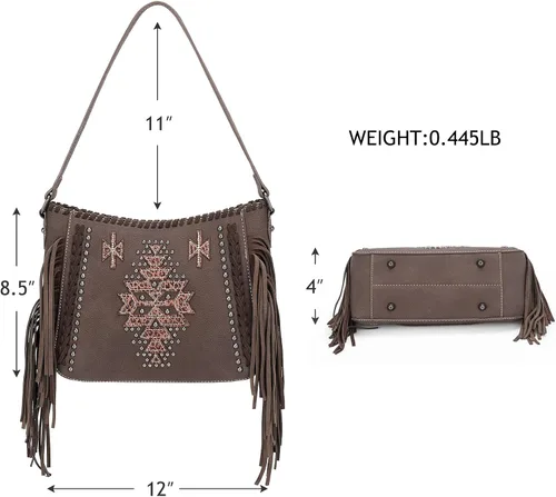 Vista 4 de Montana West Bolsa de mano occidental para mujer, colección de flecos, bolso de mano oculto con cartera