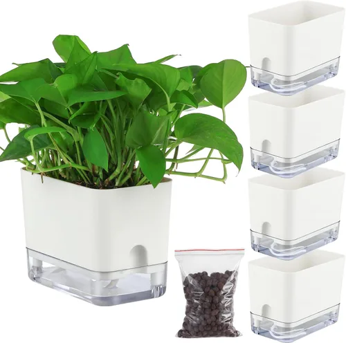 Vista 10 de Planterhoma Macetas de riego automático para plantas de interior de 4.3 pulgadas, 6 paquetes de macetas cuadradas de riego automático con orificio
