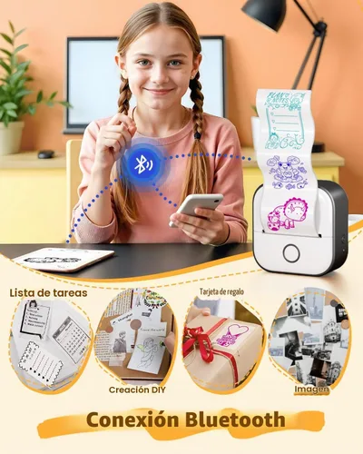 Vista 2 de Memoqueen T02 Mini impresora de etiquetas adhesivas y papel de 3 rollos, color negro