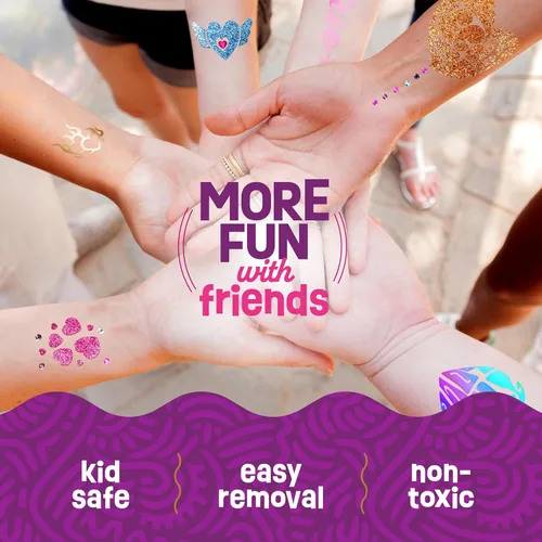 Vista 7 de Pretty Me Kit de tatuaje con purpurina para niños, tatuajes falsos metálicos y con purpurina para niñas, ideas de regalo de cumpleaños para niñas