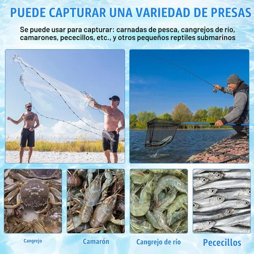Vista 7 de Windyun Red de pesca de 3 piezas con plomada resistente, portátil, plegable, para langosta, cangrejo, trampa de pesca con mango telescópico largo