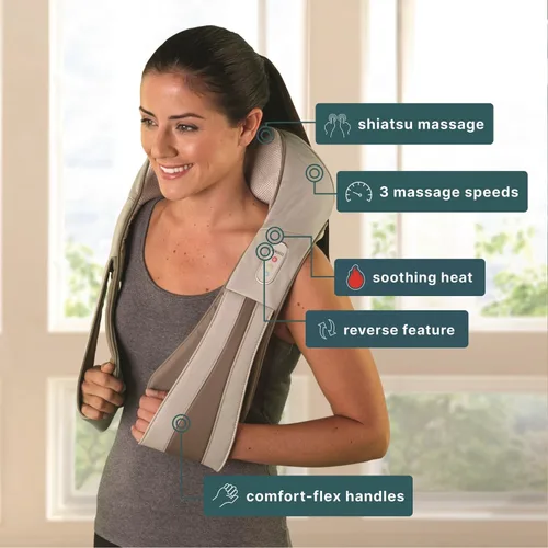 Vista 3 de HoMedics Masajeador Shiatsu Deluxe para Cuello y Hombros con Calor, 3 Velocidades, Cambia de Dirección, Amasamiento Muscular para Espalda y Piernas