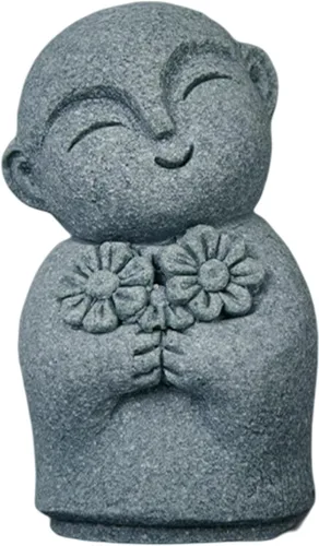 Vista 19 de livelyfish Estatua de monje rezante de Bosatsu de Bosatsu japonés de Buda Bosatsu Feng Shui, piedra arenisca feliz/sonriente en miniatura, adorno