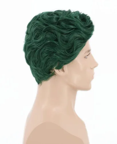 Vista 4 de Lucoacos Peluca corta verde para hombre, disfraz de Halloween y cosplay