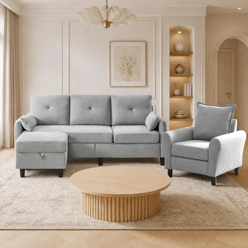 Vista 13 de Sofá Seccional Convertible, Sofá Pequeño en Forma de L de 77 pulgadas, Sofá de 3 Asientos con Chaise de Almacenamiento Reversible y Conjunto
