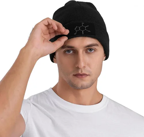 Vista 7 de Caffee Chemistry Molecule Unisex Beanie, Classic Cuffed Knit Loose Warm Ski Hat with Knit Lining, A Must-Have Knit Hat for Winter. Black
