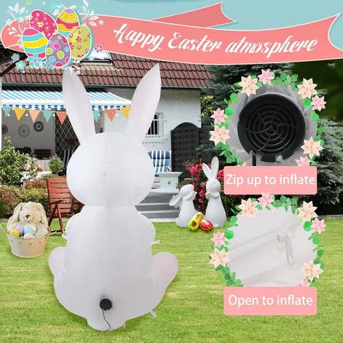 Vista 6 de [Usado] Conejo de 5 pies con una cesta de flores, decoración inflable de Pascua para patio, conejo de Pascua inflable con cesta iluminada