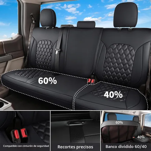 Vista 2 de Huidasource Fundas para asiento trasero de automóvil, de cuero (fila trasera, negro)