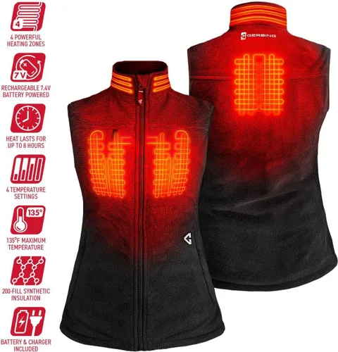 Vista 5 de Gerbing Chaleco de forro polar termita 2.0 para mujer de 7 V - Elegante chaleco térmico con batería para mujer - 8 horas de batería de reserva