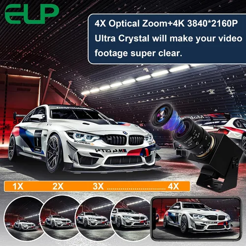 Vista 5 de ELP 4K USB HDMI Cámara Manual Zoom Webcam - Enfoque Variable H.264 Mini Cámara de Seguridad USB para Computadora Telescópica - 8mp IMX415 CCTV Lente