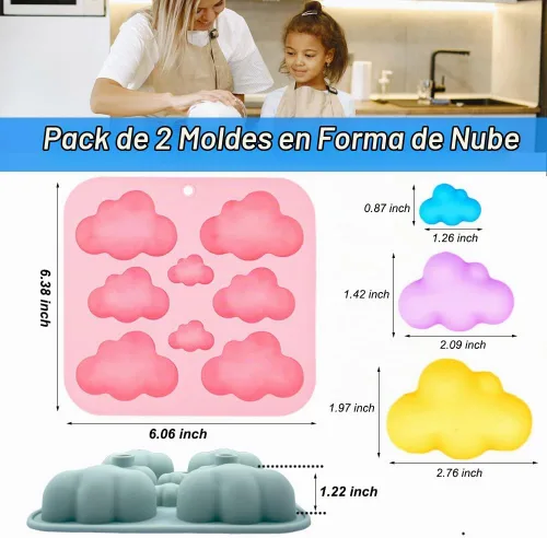 Vista 2 de Paquete de 2 moldes de silicona con temática de nube 3D, bandeja de cubitos de hielo, herramienta de hornear para pastel de chocolate, postre