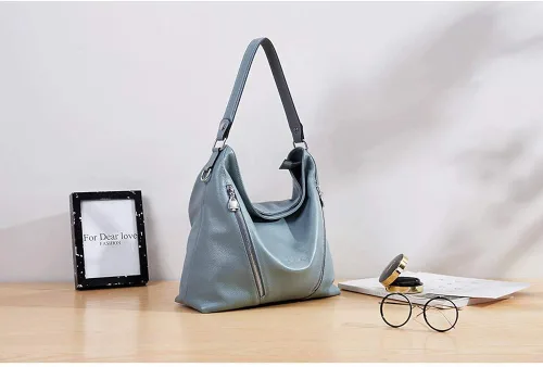 Vista 4 de BOSTANTEN Bolso de mano de piel para mujer, grande, con bloqueo RFID, color azul