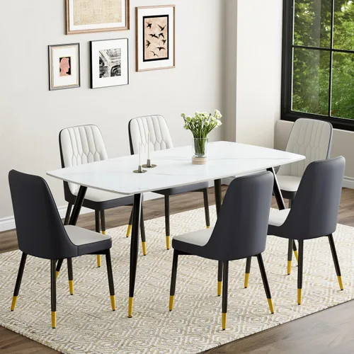 Vista 81 de Juego de 4 mesas de comedor negras para mesa de comedor de 4,50 pulgadas para 4, sillas de cocina de piedra sinterizada, fácil de montar, adecuado