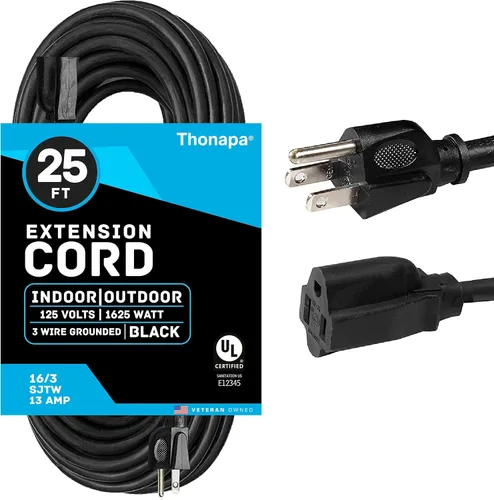 Vista 10 de Cable de Extensión para Exteriores de 13 Amperios de 6 pies, SJTW 16/3 de 6 pies, Cable de Extensión Negro de 3 Clavijas, Cable de Alimentación