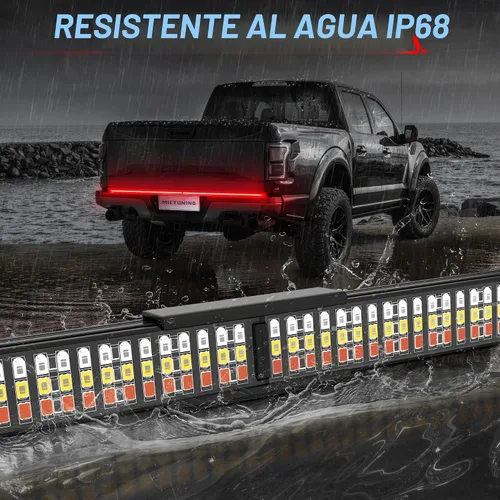 Vista 5 de MICTUNING - Barra de luz LED triple para parte trasera de 60 pulgadas, impermeable IP68, marco de aluminio plegado Plug-and-Play con conector plano