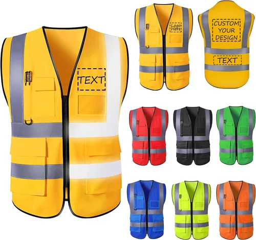 Vista 8 de Chaleco de seguridad con logotipo personalizado para hombre, chaleco de trabajo protector de alta visibilidad con reflectante
