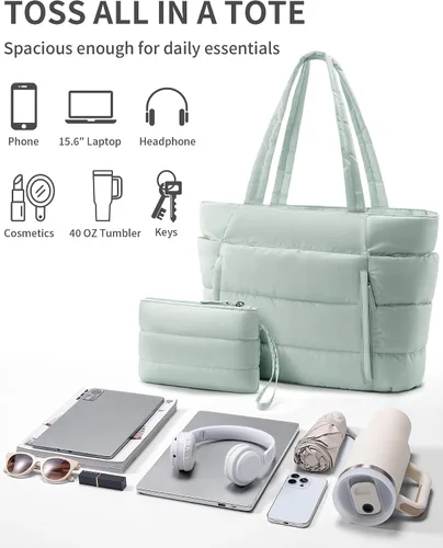 Vista 7 de Bolsa Tote Acolchada para Mujeres, Bolsa de Mano de Trabajo Ligera y Esponjosa para Maestras y Enfermeras, Bolsa de Hombro Acolchada para Escuela