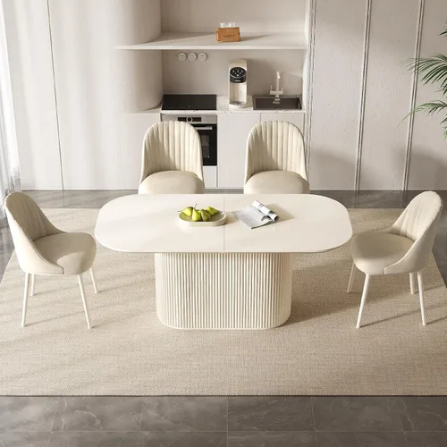 Vista 10 de Juego de mesa de comedor ovalada de 62.99 pulgadas para 4, juego de mesa de cocina de 5 piezas, mesas de comedor modernas con 4 sillas para cocina