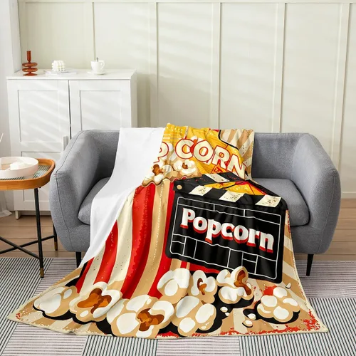 Vista 24 de Feelyou Manta de felpa para cine, manta de franela con patrón de palomitas de maíz para niños, niñas, adolescentes, póster de cine para todas