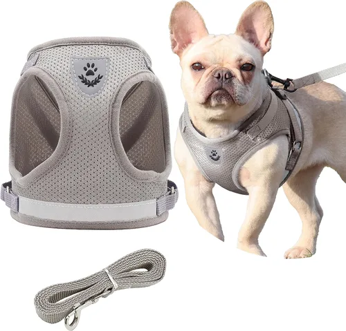 Vista 9 de Juego de arnés y correa para perro, chaleco reflectante ajustable de malla suave transpirable para mascotas, juego de arneses acolchados