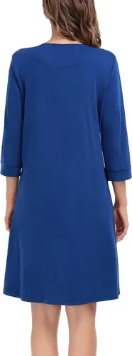 Vista 6 de SWOMOG Bata con cremallera para mujer, manga 34, suave algodón con cremallera frontal, camisón con bolsillos