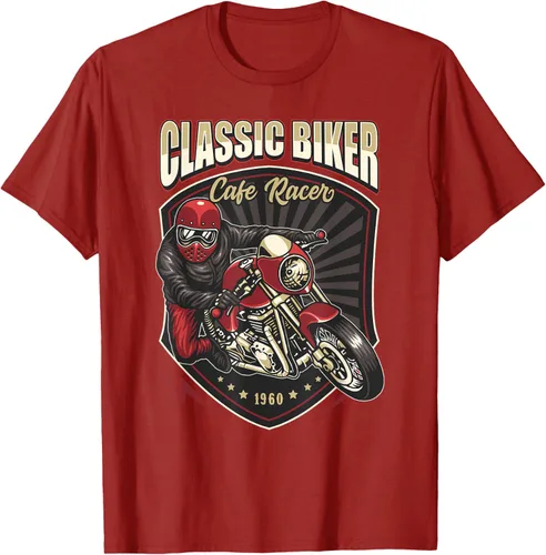 Vista 64 de Camiseta de motocicleta clásica Biker Cafe Racer para hombre, Negro, S