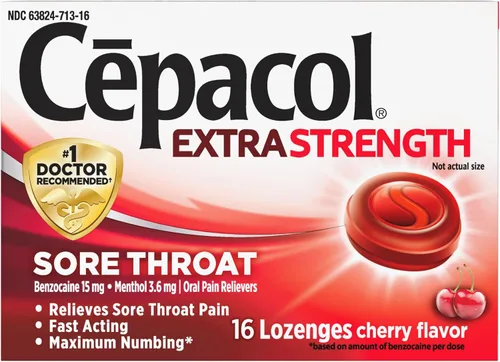 Vista 3 de Cepacol Pastillas para el dolor de garganta de máxima intensidad, sabor a cereza, 16