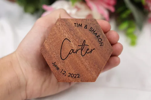 Vista 6 de Personalized Wooden Ring Box, Custom Wedding Ring Box, Engagement Ring Box, Custom Ring Holder