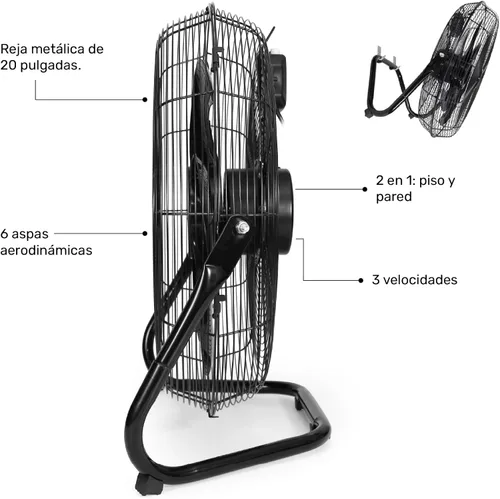 Vista 6 de Taurus FLASH - Ventilador industrial de piso de 20 pulgadas, ventilador de parrilla de metal de alta velocidad con cuchillas de plástico