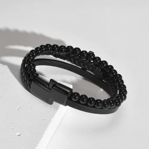 Vista 6 de TempBeau Pulsera de cuero con cruz para papá, envía caja de regalo, pulsera de graduación con grabado a mi hijo, pulseras de cuentas naturales